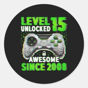 Sticker Rond Niveau 15 Jeu vidéo déverrouillé 15 ans garçon 15e
