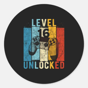 Sticker Rond Niveau 16 Débloqué Joueur de Vidéo 16 Ans 16e Anni