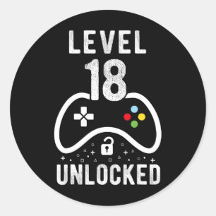 Sticker Rond Niveau 18 Jeu vidéo déverrouillé 18e anniversaire