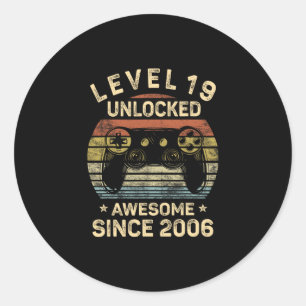 Sticker Rond Niveau 19 Débloqué 19e Anniversaire Cadeaux 19 Ans