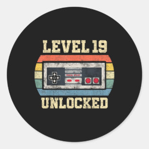 Sticker Rond Niveau 19 Débloqué Cadeau 19 Ans Drôle Gamer 19 an