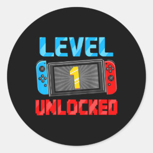 Sticker Rond Niveau 1 Joueur déverrouillé 1er jeu vidéo cadeau