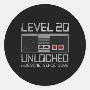 Sticker Rond Niveau 20 Débloqué Vidéo d'anniversaire 20 ans