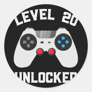Sticker Rond Niveau 20 Déverrouillé Funny 20e anniversaire de M