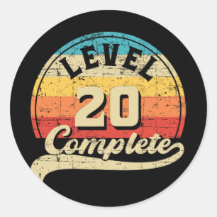 Sticker Rond Niveau 20 Gamer Complet Tee 20e Mariage Anniversa
