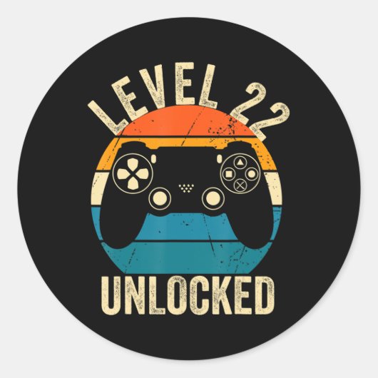 Sticker Rond Niveau 22 Déverrouillé Jeu vidéo 22e Anniversaire (Devant)