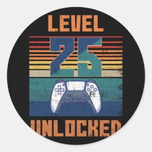 Sticker Rond Niveau 25 Déverrouillé Jeu vidéo de chemise 25e an
