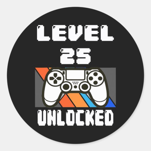 Sticker Rond Niveau 25 Jeu vidéo déverrouillé 25e anniversaire  (Devant)