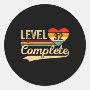Sticker Rond Niveau 32 Complété 32 Ans de Joueur de Jeux Vidéo