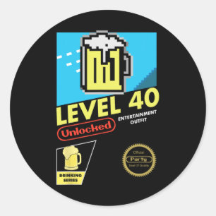 Sticker Rond Niveau 40 Jeu vidéo déverrouillé 40e anniversaire