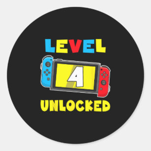 Sticker Rond Niveau 4 Débloqué Chemise d'anniversaire 4 ans Jeu