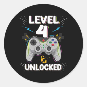 Sticker Rond Niveau 4 Débloqué Jeu Vidéo 4ème Anniversaire Game
