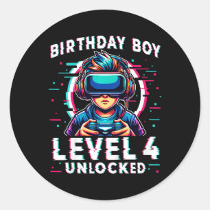 Sticker Rond Niveau 4 Déverrouillé 4 Anniversaire Joueur Amusan