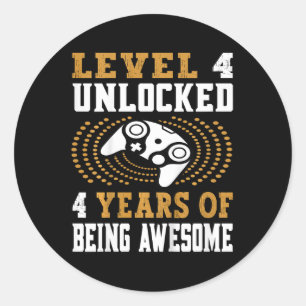 Sticker Rond Niveau 4 Jeu vidéo déverrouillé 4e anniversaire