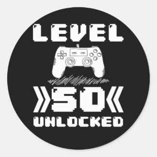 Sticker Rond Niveau 50 Déverrouillé 50e anniversaire 50 ans Jou