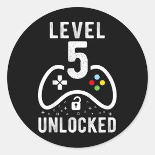 Sticker Rond Niveau 5 Jeu vidéo déverrouillé 5e cadeau d'annive
