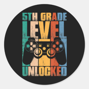 Sticker Rond Niveau 5e Année Déverrouillé Retour À L'École Jeu 