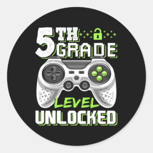 Sticker Rond Niveau 5e débloqué Jeu vidéo de rentrée scolaire