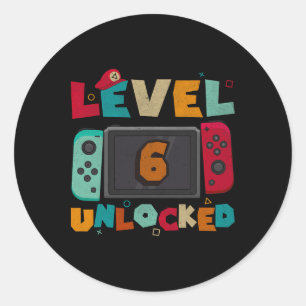 Sticker Rond Niveau 6 Débloqué Anniversaire de jeu pour garçons