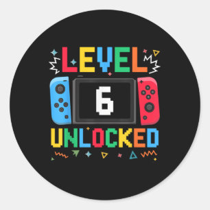 Sticker Rond Niveau 6 Déverrouillé Anniversaire Vidéo Gamer 6e 