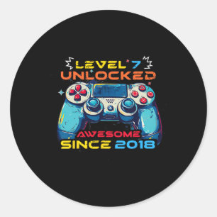 Sticker Rond Niveau 7 Débloqué Gamer 7e Anniversaire T-Shirt Ga