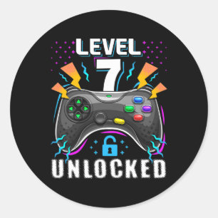 Sticker Rond Niveau 7 Débloqué Jeu Vidéo 7ème Anniversaire Game