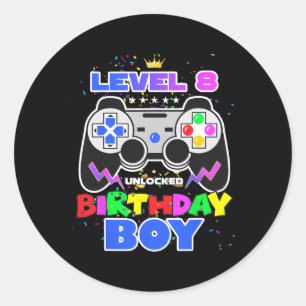 Sticker Rond Niveau 8 Débloqué Anniversaire Garçon Vidéo Jeu 8e
