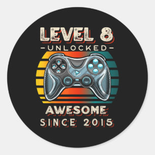 Sticker Rond Niveau 8 Débloqué Jeu Vidéo 8e Anniversaire 8 Ans