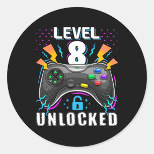 Sticker Rond Niveau 8 Débloqué Jeu Vidéo 8ème Anniversaire Game