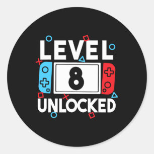 Sticker Rond Niveau 8 Débloqué Joueur 8e Anniversaire Vidéo Gam