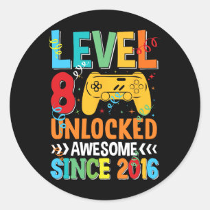 Sticker Rond Niveau 8 Déverrouillé Awesome 2016 8e Anniversaire