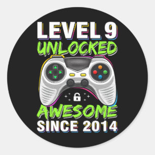 Sticker Rond Niveau 9 Débloqué Cadeaux de 9e Anniversaire pour