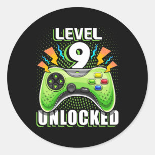 Sticker Rond Niveau 9 Débloqué Jeu Vidéo 9e Anniversaire Gamer