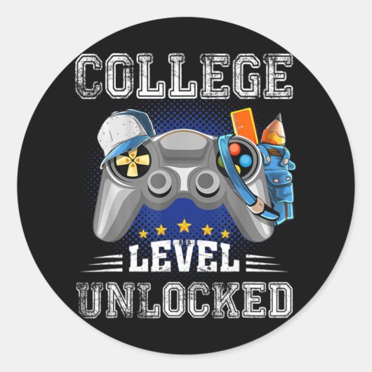 Sticker Rond Niveau de collège Jeu vidéo déverrouillé Retour à (Devant)