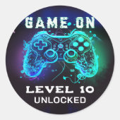 Sticker Rond Niveau de jeu vidéo Anniversaire de enfant (Devant)