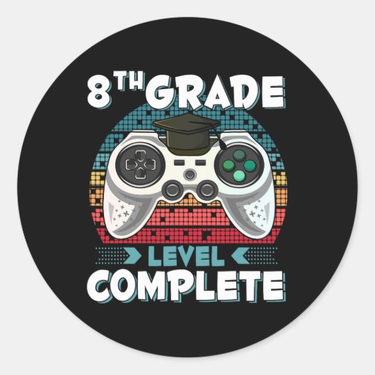Sticker Rond Niveau de niveau complet Gamer 8e grade Gi (Devant)
