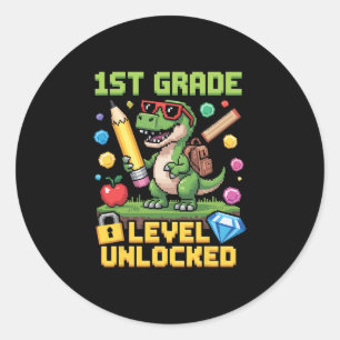 Sticker Rond Niveau débloqué 1re année Dino Ck retour à l'école