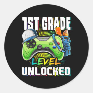 Sticker Rond Niveau D'Études Déverrouillé Jeu Vidéo Retour À L'
