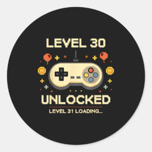 Sticker Rond Niveau drôle 30 débloqué vidéo d'anniversaire 30 a
