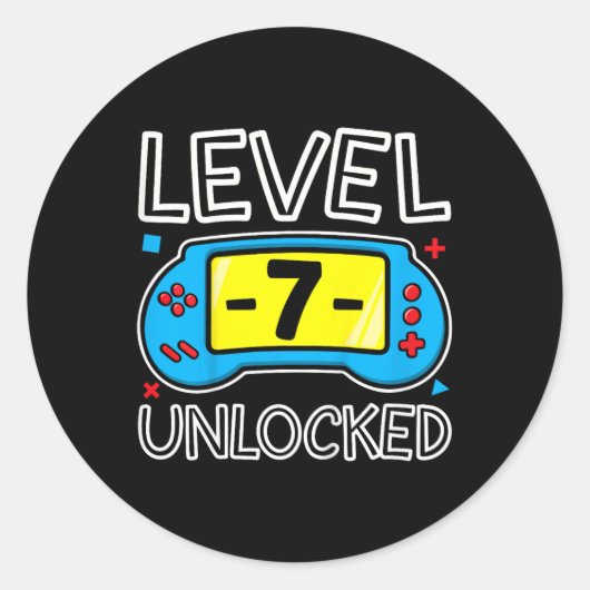 Sticker Rond Niveau Sept Jeu Vidéo Déverrouillé Garçons Anniver (Devant)