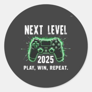 Sticker Rond Niveau suivant 2025 Jouer Gagner Répétez Joueur de