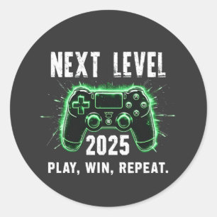 Sticker Rond Niveau suivant 2025 Jouer Gagner Répétez Joueur de