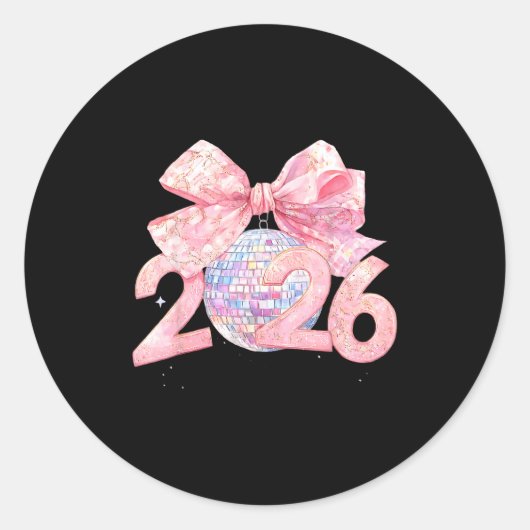 Sticker Rond Nk Bow Coquette Disco Ball Happy New Year 2026  (Devant)