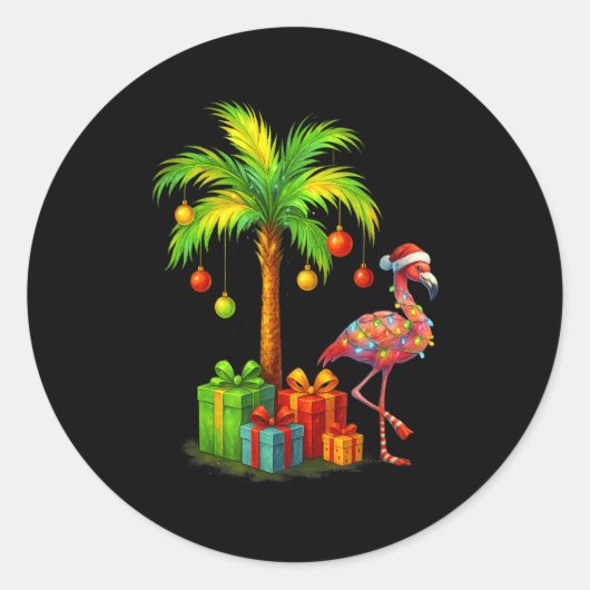 Sticker Rond Nk Flamingo Christmas Palm Tree Trocal Xmas (Devant)