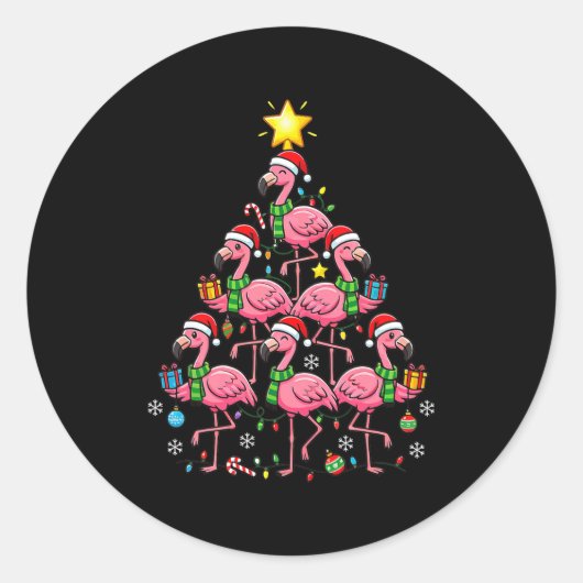 Sticker Rond Nk Flamingo Christmas Tree Santa Flamingo Holiday  (Devant)
