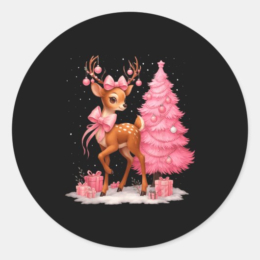 Sticker Rond Nk Reindeer Coquette Bow Christmas Tree Pajamas Gi (Devant)