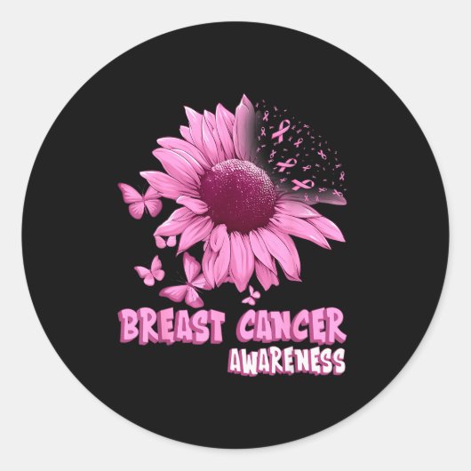 Sticker Rond Nk Sunflower Breast Cancer Awareness Ribbon In Oct (Devant)