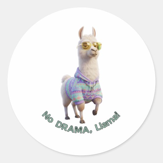 Sticker Rond No Drama, Llama! – Chill Funny Llama (Devant)