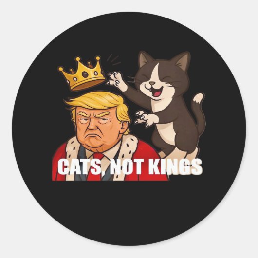 Sticker Rond No Kings Anti Cats Funny Classic Style (Devant)