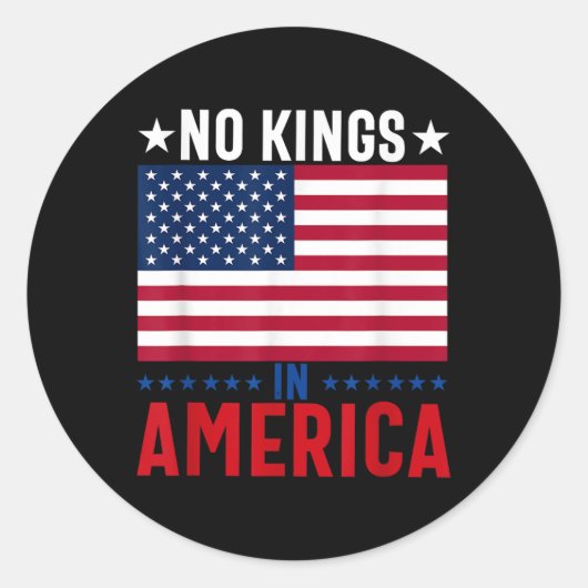 Sticker Rond No Kings In America Flag Protest Save Democracy (Devant)